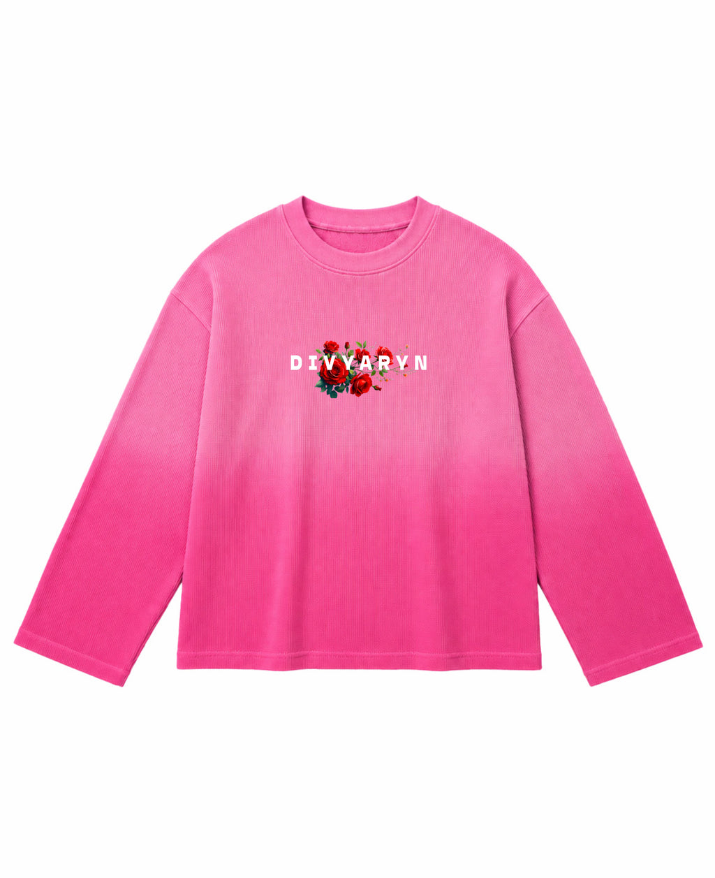 Pink Ombré Waffle Knit Oversized Full-Sleeve Front Design